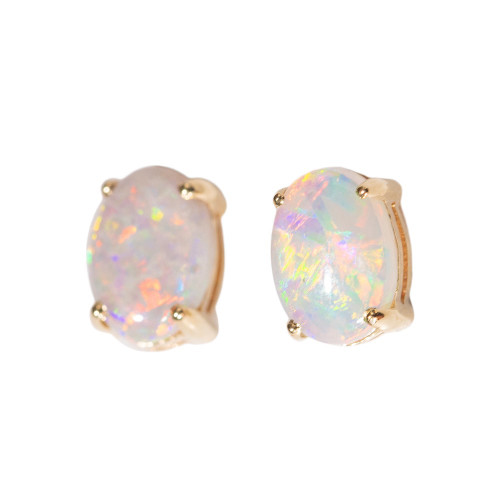 PASSIONATE EMBRACE 14KT GOLD NATURAL AUSTRALIAN WHITE OPAL STUD EARRINGS